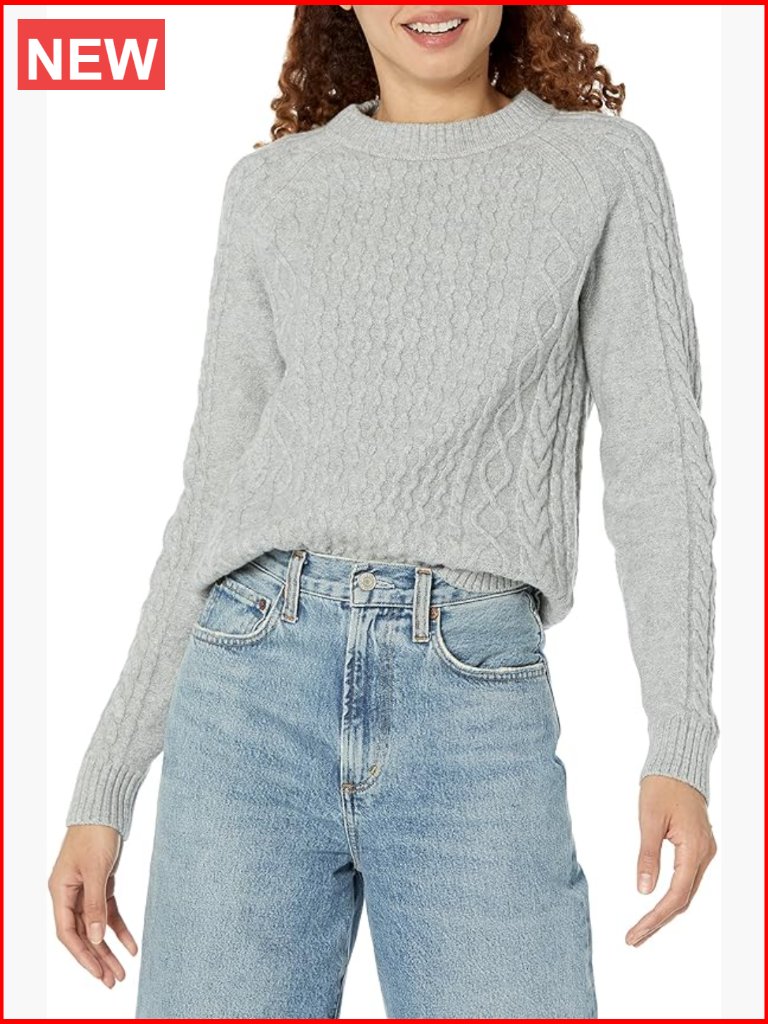 Long Sleeve Crewneck Cable Knit Pullover Sweater Soft Cotton Blend
